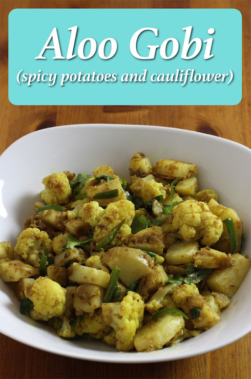Illustrated recipe for Indian aloo gobi (spicy potatoes and cauliflower)
