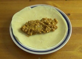 chana spread on inside of tortilla