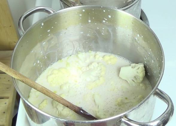 soy milk added to pot