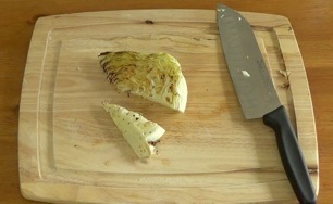 core cut out of cabbage wedge