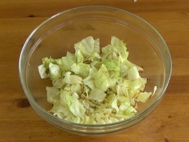roasted cabbage pieces in a bowl