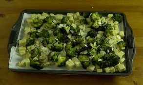 finished tofu, broccoli and almond slivers
