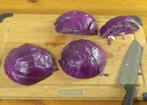 four chunks of cabbage