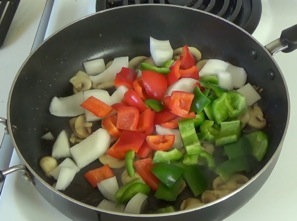 adding onions and peppers
